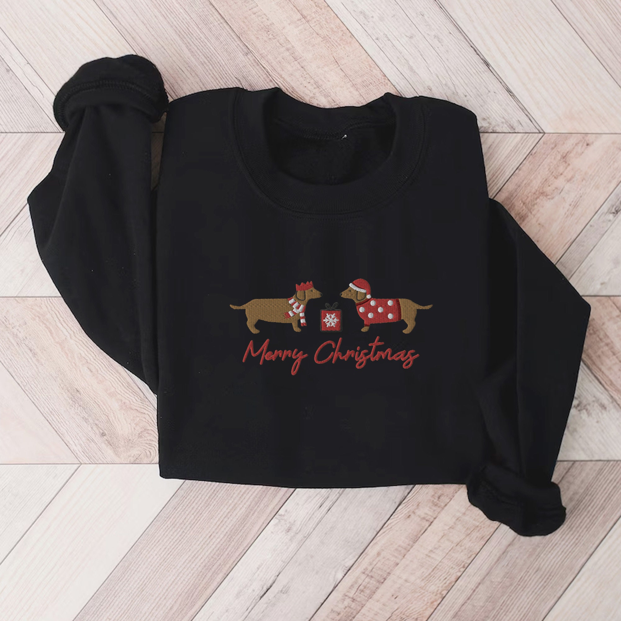 Embroidered Weiner Dog Christmas Sweatshirt - Christmas Dachshund Shirt Christmas Crewneck Dachshund Lover Gift Doxie Mom Dachshund Dog image 3