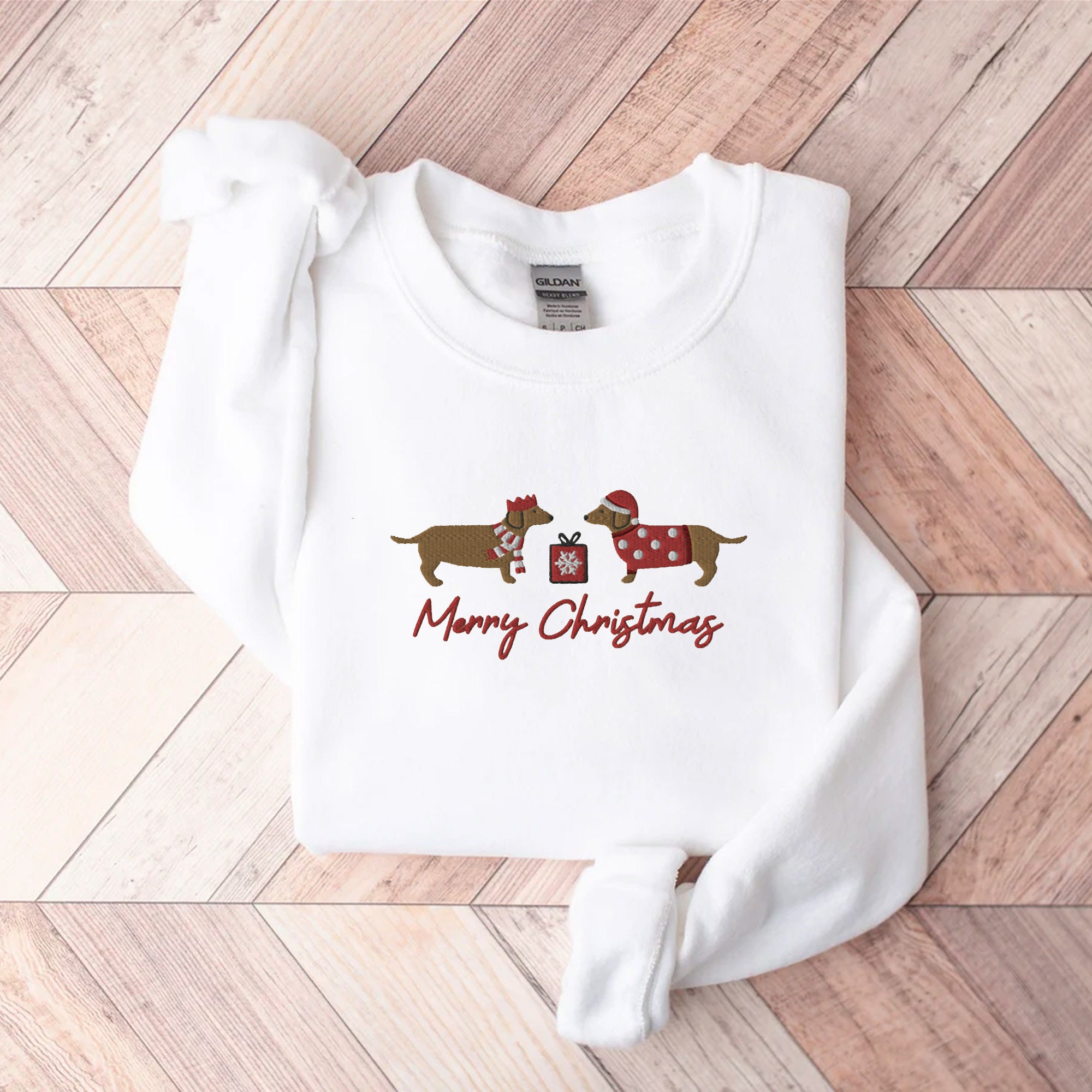Embroidered Weiner Dog Christmas Sweatshirt - Christmas Dachshund Shirt Christmas Crewneck Dachshund Lover Gift Doxie Mom Dachshund Dog image 5