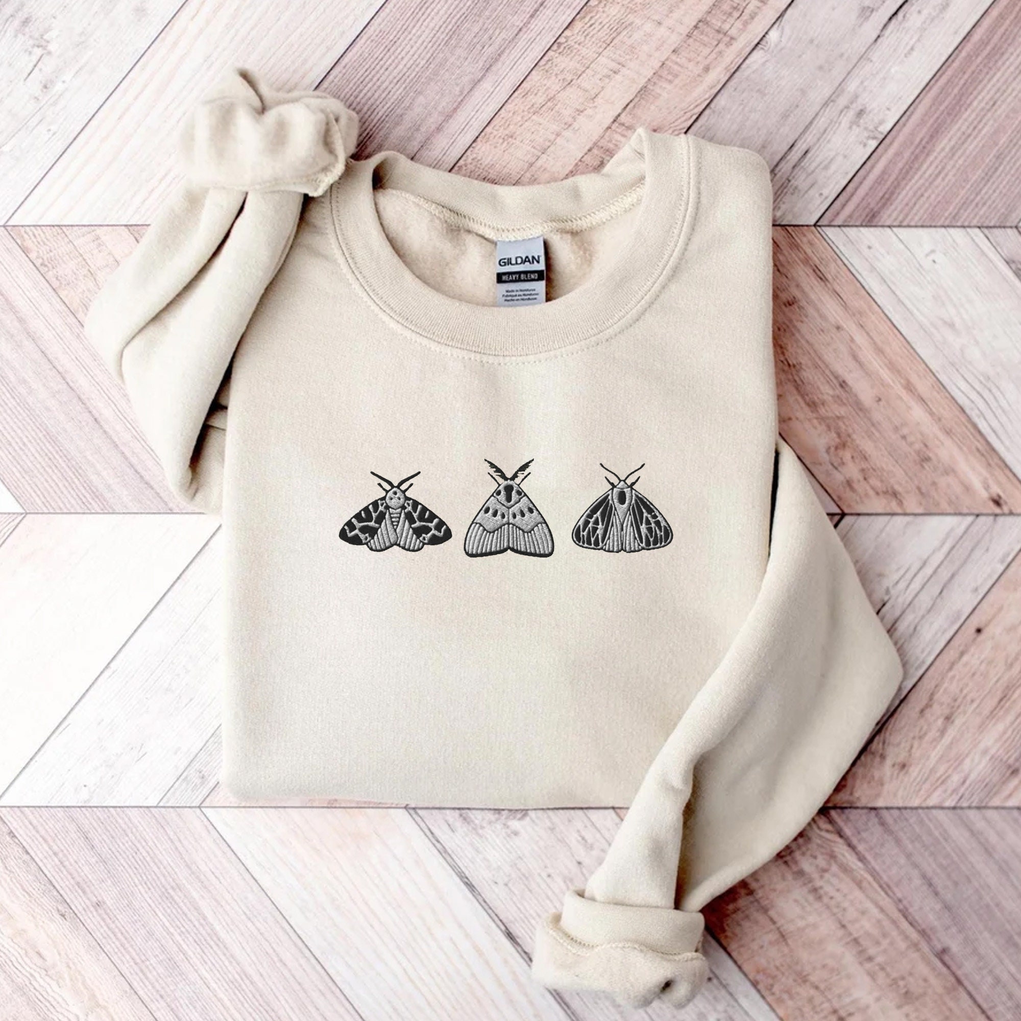 Embroidered Moth Shirt - Embroidered Sweatshirt Whimsigoth Clothes Dark Academia Cottagecore Shirt Witchy Sweater Goblincore Moon Phase image 1