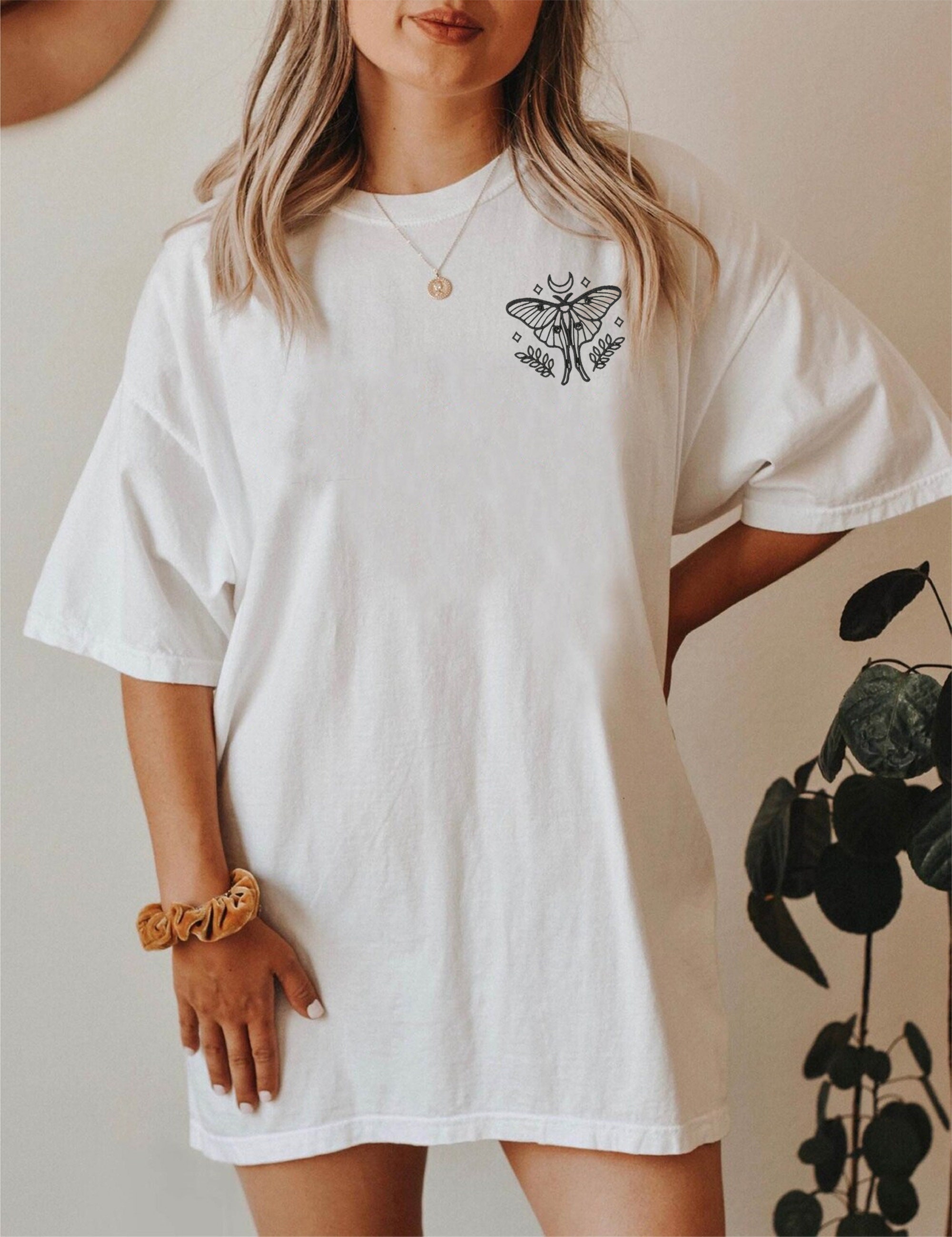 Embroidered Moth Shirt - Whimsigoth Clothes Dark Academia Cottagecore Shirt Witchy Sweater Goblincore Moon Phases image 1