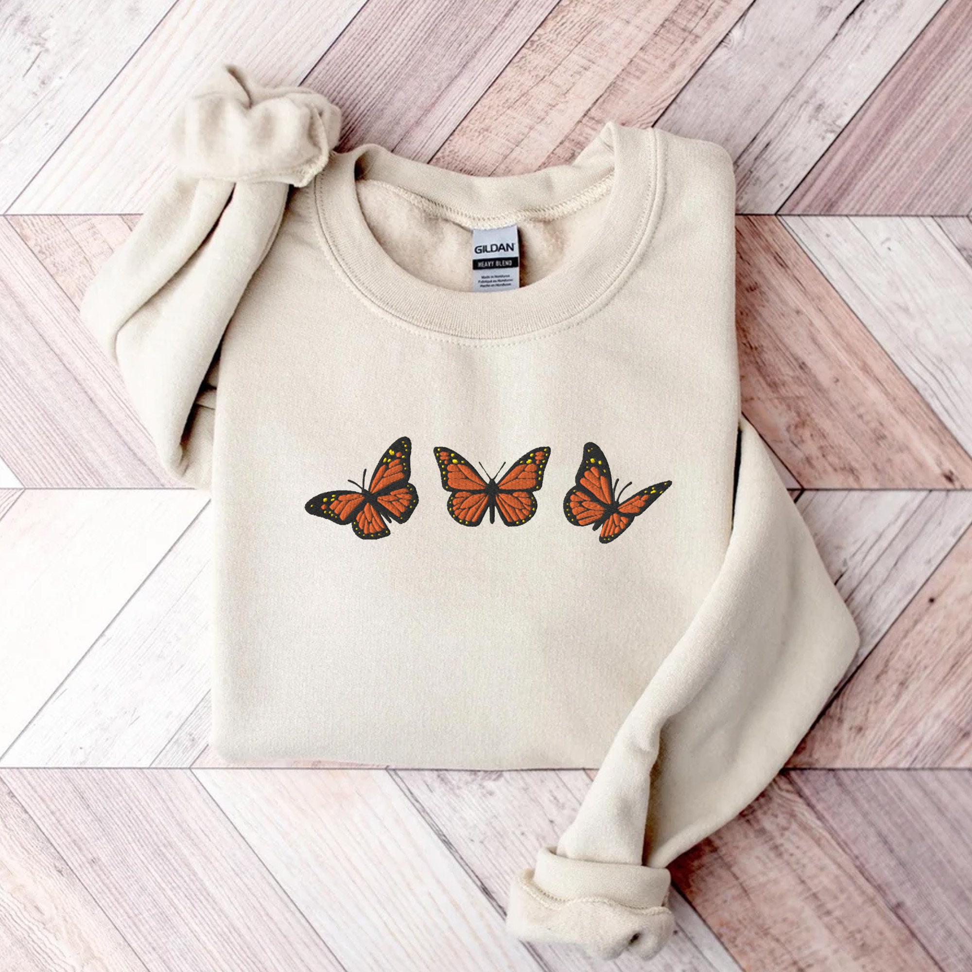 Embroidered Butterfly Shirt Monarch Butterfly Botanical Clothing Butterfly Gift Cottagecore Shirt Gardening Shirt Spring Shirt For Her image 3