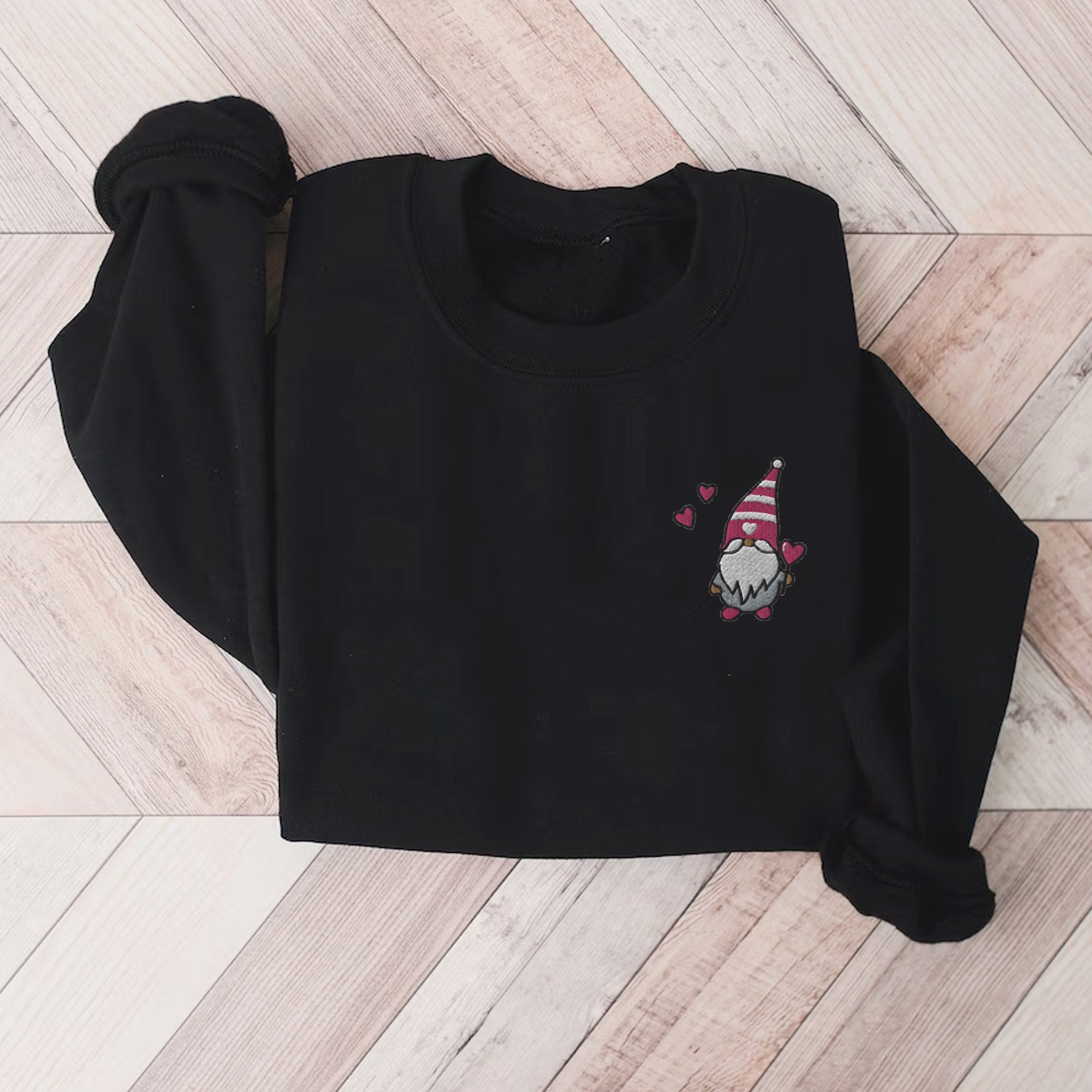 Embroidered Gnome Valentine Shirt - Valentine's Gnome Shirt Valentine's Day Crewneck Sweatshirt Self Love Shirt for Women Valentine Sweater image 1