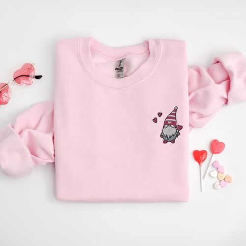 Embroidered Gnome Valentine Shirt - Valentine's Gnome Shirt Valentine's Day Crewneck Sweatshirt Self Love Shirt for Women Valentine Sweater image 0