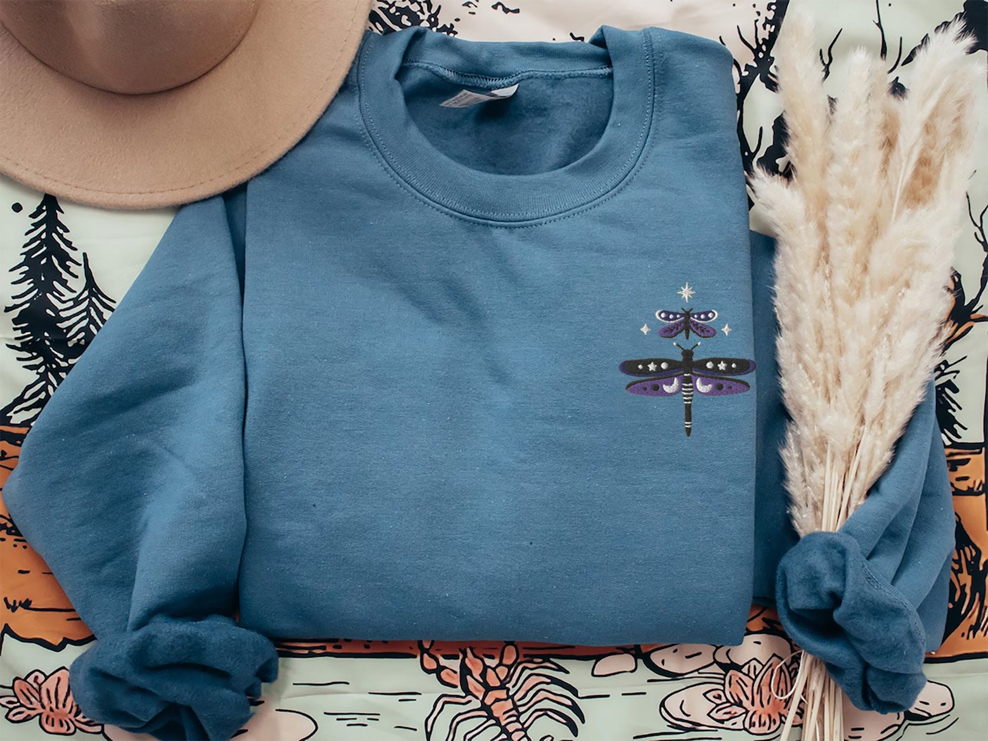 Embroidered Dragonfly Shirt Whimsigoth Clothes Dark Academia Sweatshirt Cottagecore Shirt Witchy Sweater Goblincore Witch Apparel image 2