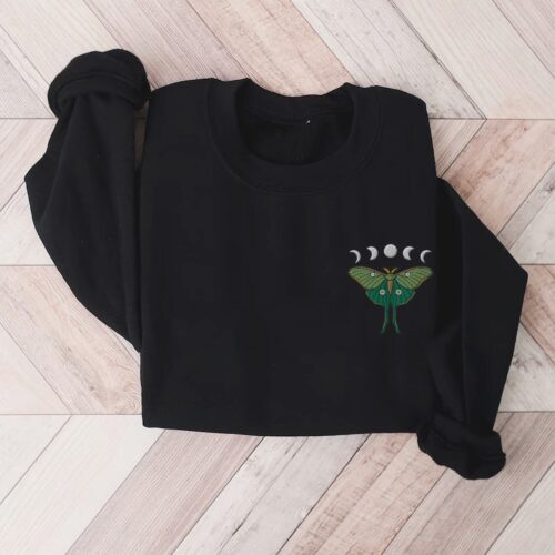 Embroidered Moth Shirt - Embroidered Sweatshirt Whimsigoth Clothes Dark Academia Cottagecore Shirt Witchy Sweater Goblincore Moon Phase image 0