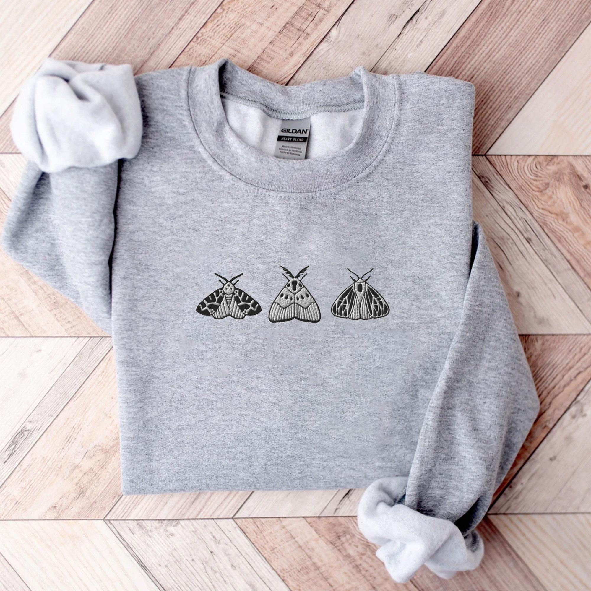 Embroidered Moth Shirt - Embroidered Sweatshirt Whimsigoth Clothes Dark Academia Cottagecore Shirt Witchy Sweater Goblincore Moon Phase image 3