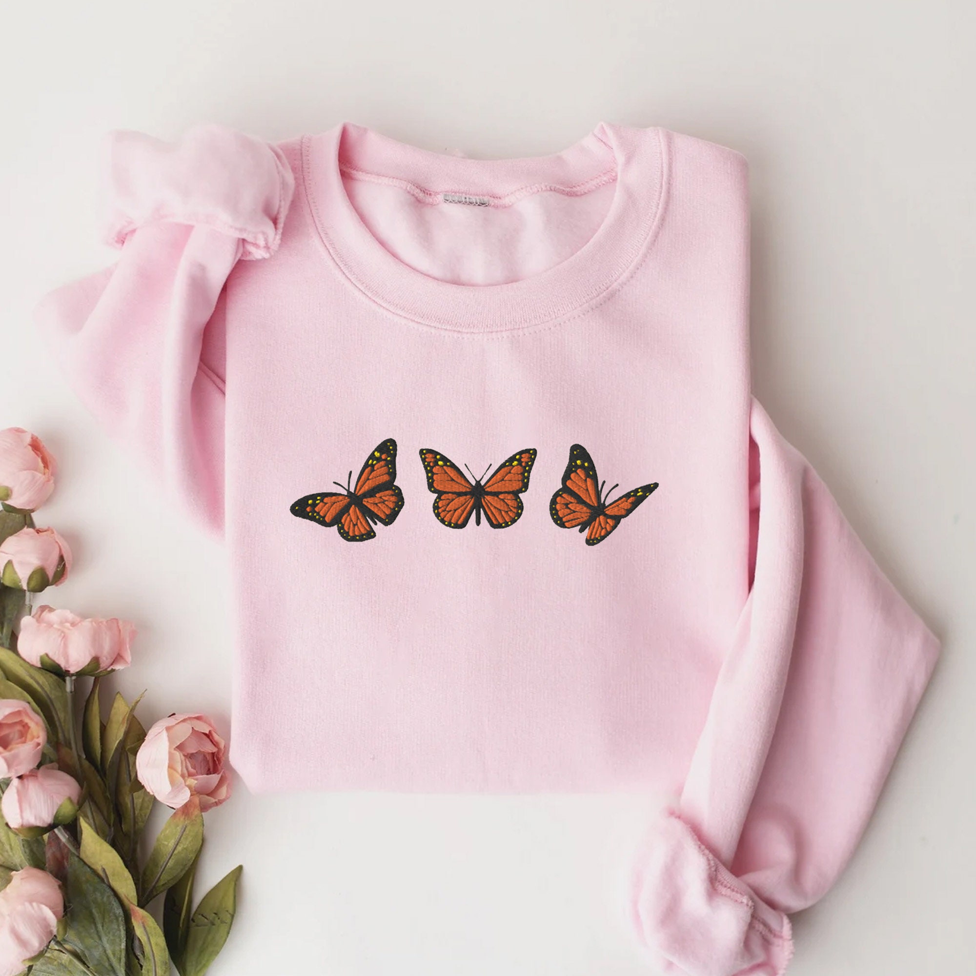 Embroidered Butterfly Shirt Monarch Butterfly Botanical Clothing Butterfly Gift Cottagecore Shirt Gardening Shirt Spring Shirt For Her image 1