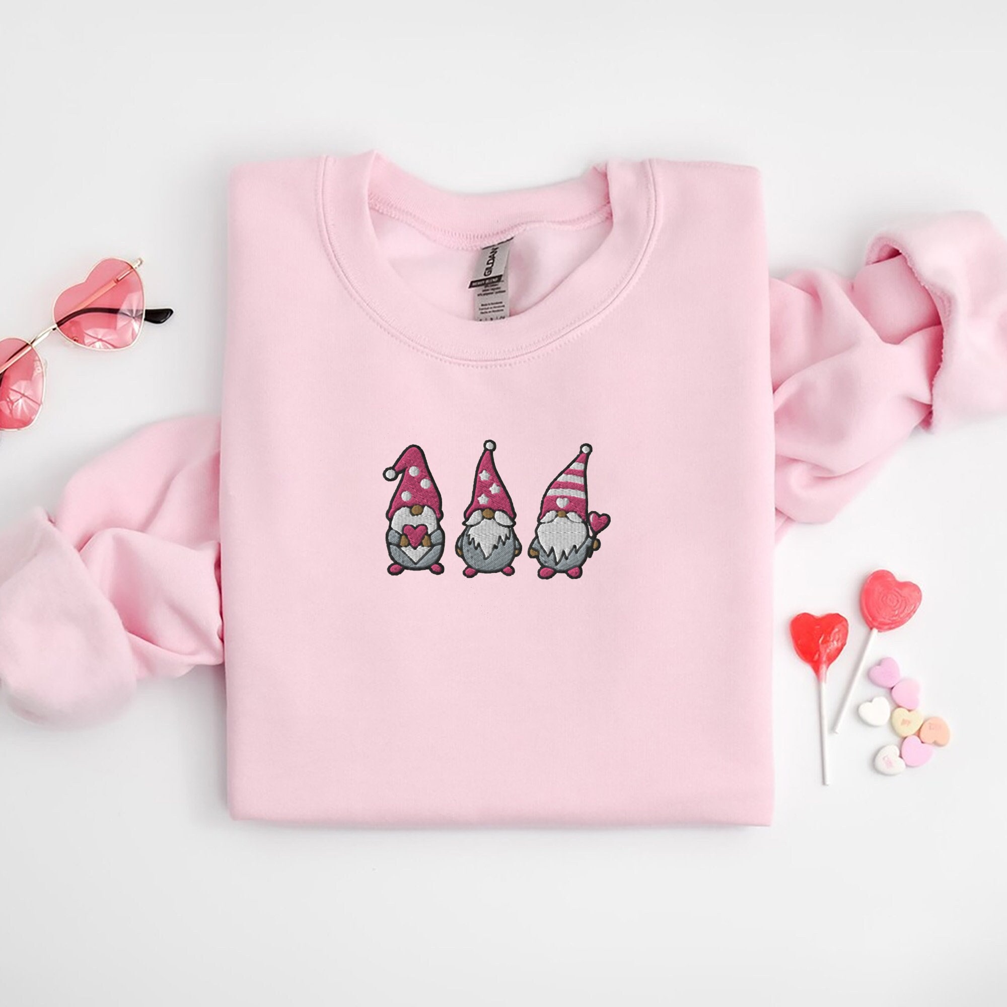 Embroidered Gnome Valentine Shirt - Valentines Gnome Shirt Valentines Day Crewneck Sweatshirt Self Love Shirt for Women Valentine Sweater image 1