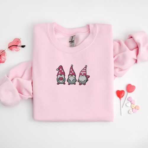 Embroidered Gnome Valentine Shirt - Valentine's Gnome Shirt Valentine's Day Crewneck Sweatshirt Self Love Shirt for Women Valentine Sweater image 0