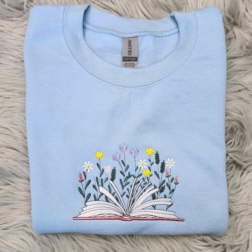 Wildflowers Book Embroidered Sweatshirt for Bookworms Unisex Pullover or Hoodie image 0