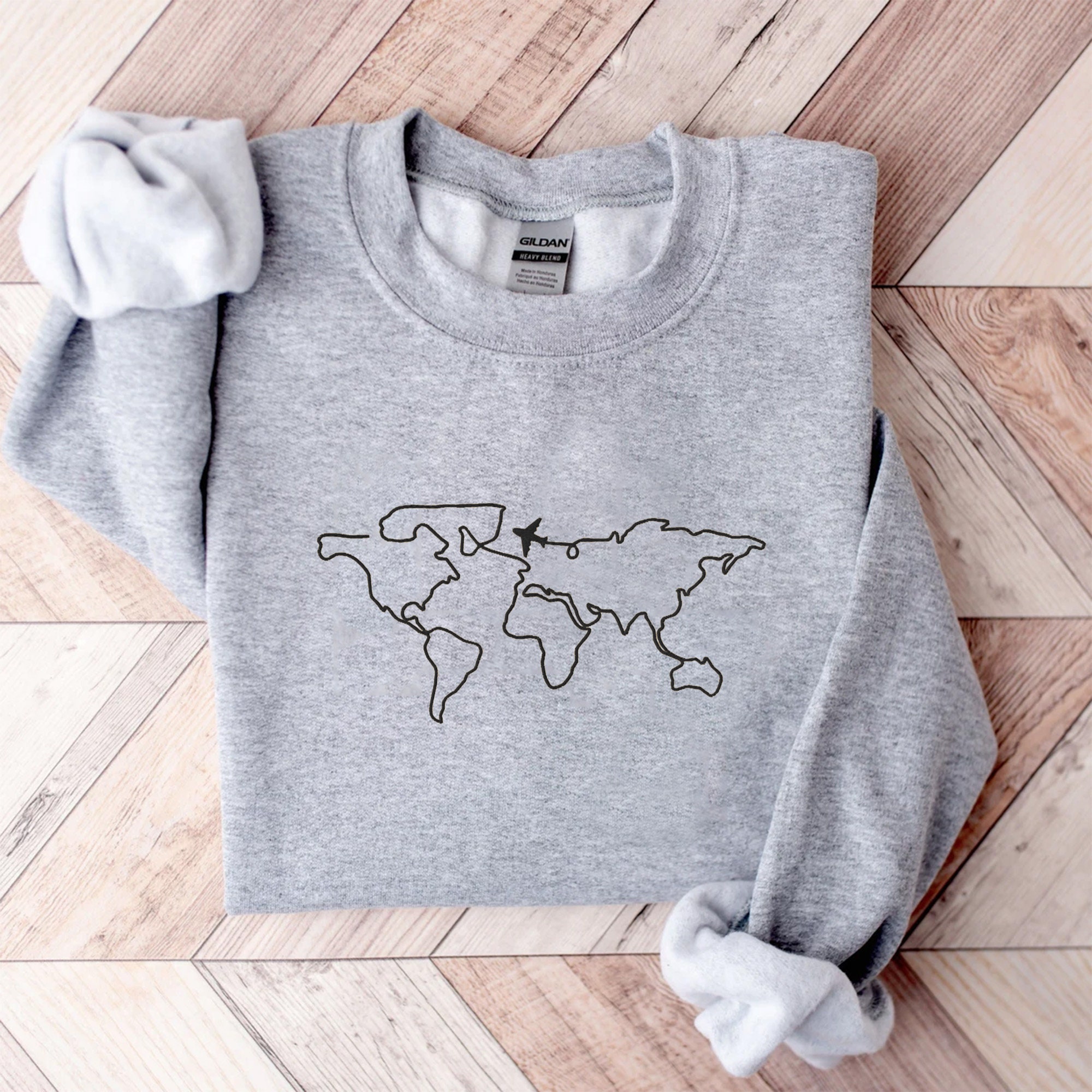 Embroidered Travel Sweatshirt - Airplane Sweatshirt Gift for Travel Map Sweatshirt Adventure Hoodie Honeymoon Sweatshirt Vacation Shirt image 4