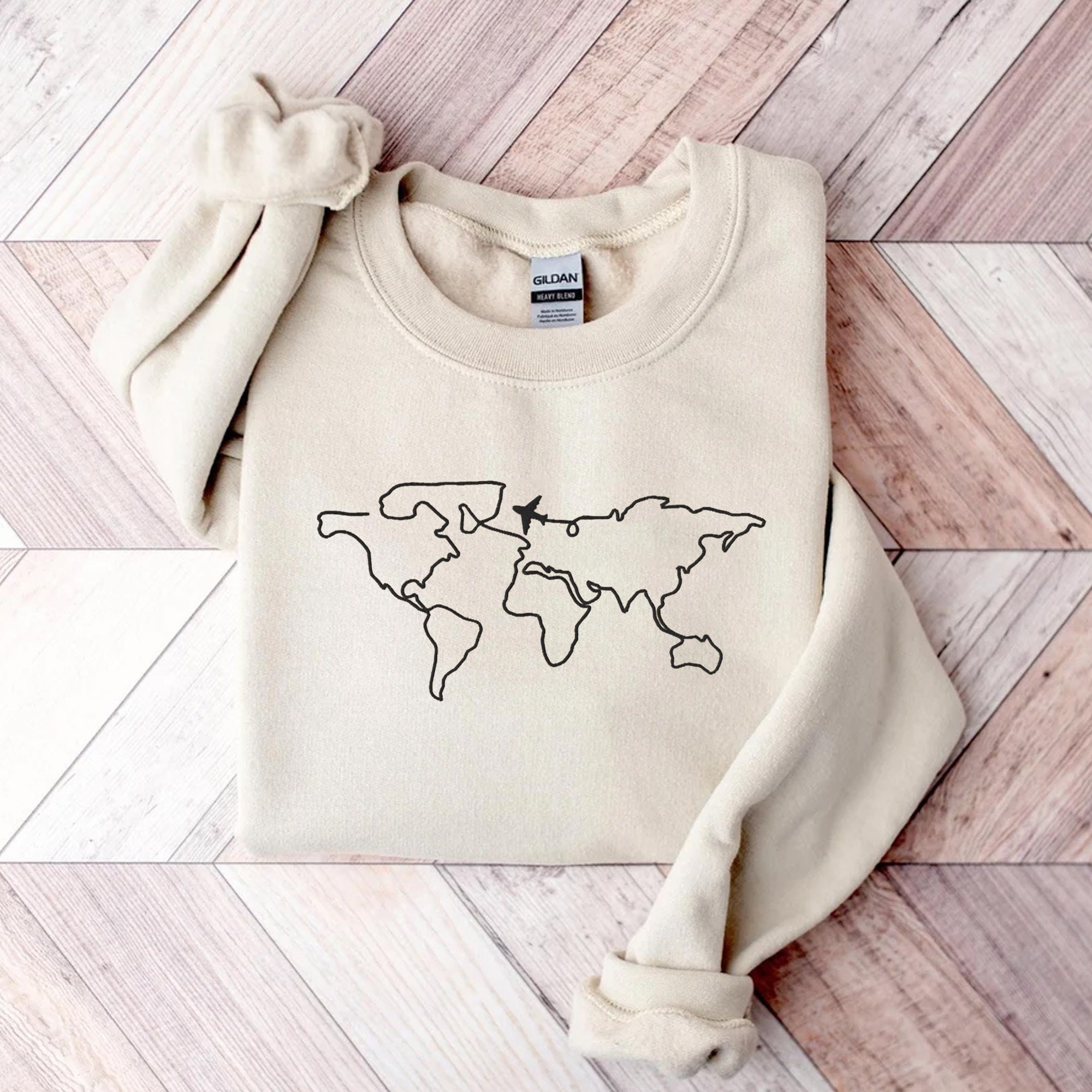 Embroidered Travel Sweatshirt - Airplane Sweatshirt Gift for Travel Map Sweatshirt Adventure Hoodie Honeymoon Sweatshirt Vacation Shirt image 1