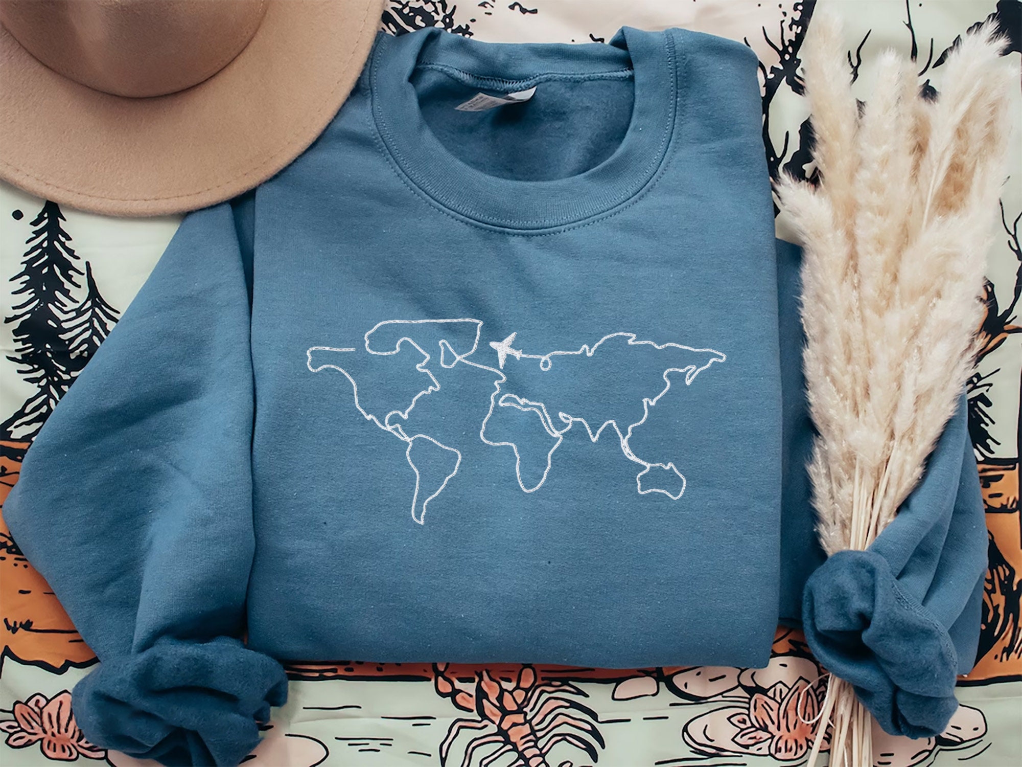 Embroidered Travel Sweatshirt - Airplane Sweatshirt Gift for Travel Map Sweatshirt Adventure Hoodie Honeymoon Sweatshirt Vacation Shirt image 5