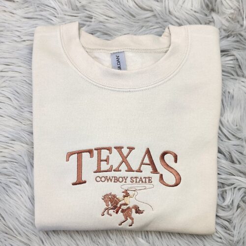 Texas Cowboy State Embroidered Crewneck Sweatshirt Texas Hoodie Cowboy Shirt image 0