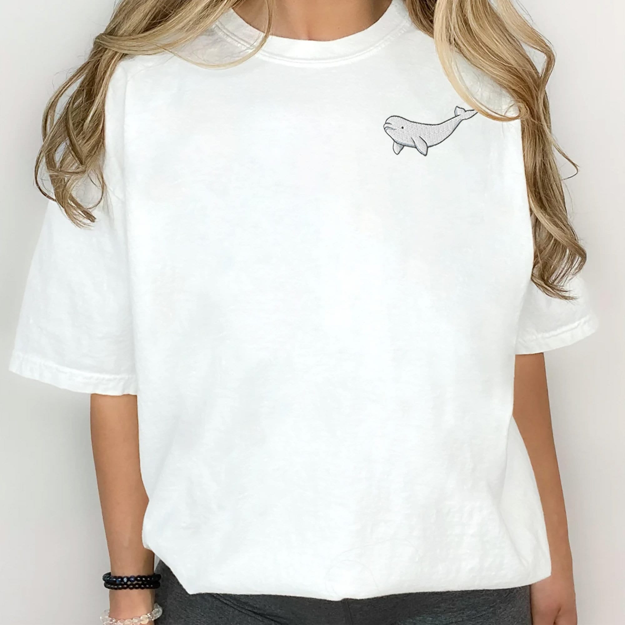 Embroidered Beluga Whale Shirt - Ocean Shirt Nature Lover Gift Beach Shirt Ocean Lover Gift Summer Shirt Whale Shirt image 2