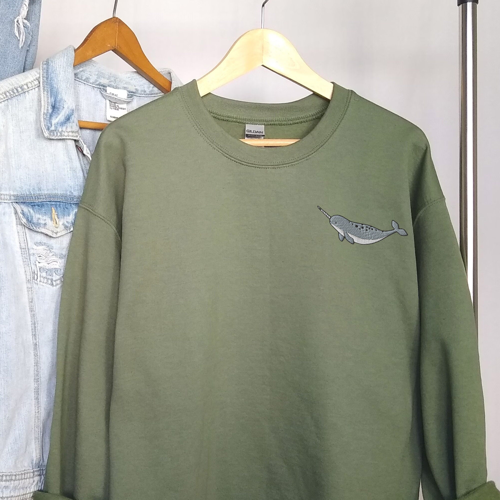Embroidered Narwhal Sweatshirt - Whale Shirt Ocean Sweatshirt Whale Sweater Nature Lover Gift Beach Shirt Ocean Lover Gift Summer Shirt image 3