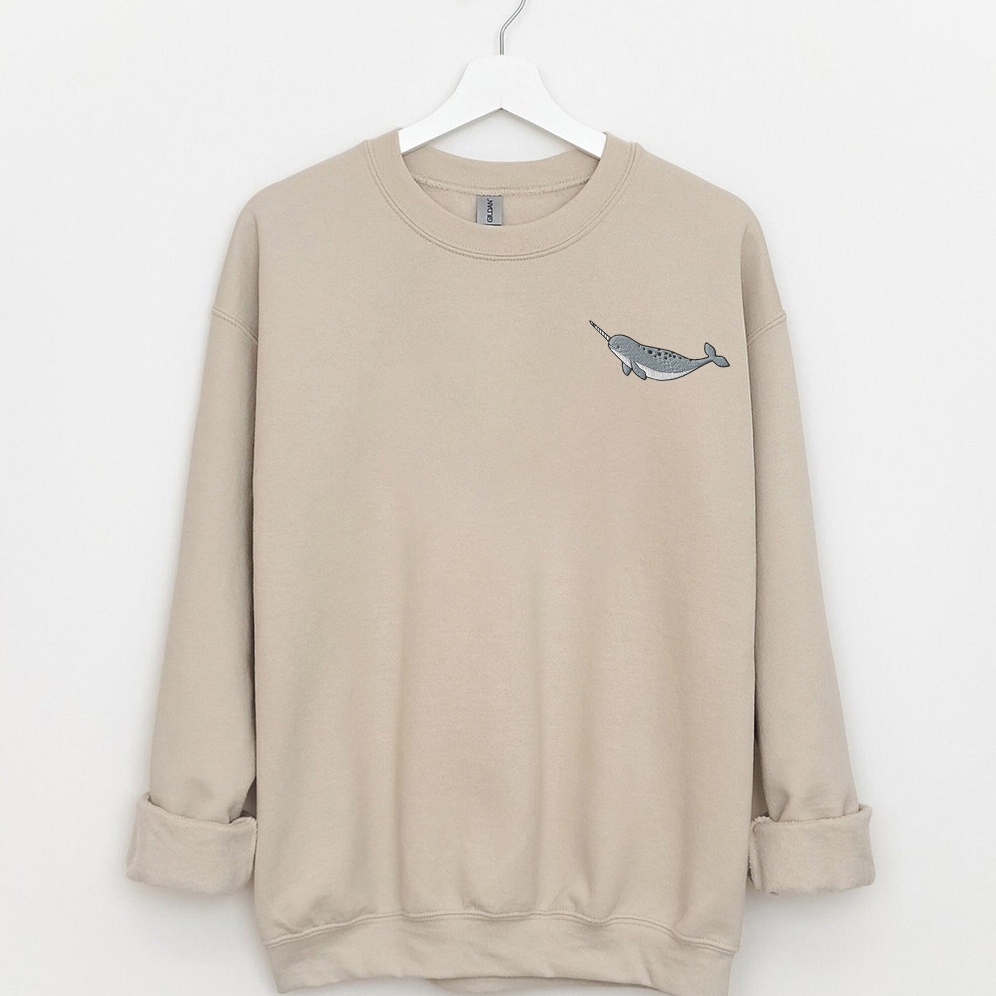 Embroidered Narwhal Sweatshirt - Whale Shirt Ocean Sweatshirt Whale Sweater Nature Lover Gift Beach Shirt Ocean Lover Gift Summer Shirt image 2