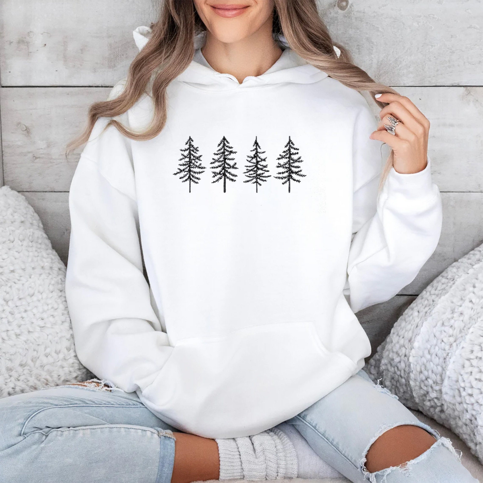 Embroidered Pine Tree Hoodie - Camping Hoodie Hiking Shirt Nature Lover Gift Travel Sweatshirt Forest Hoodie Gift for Her Gift for Him image 3