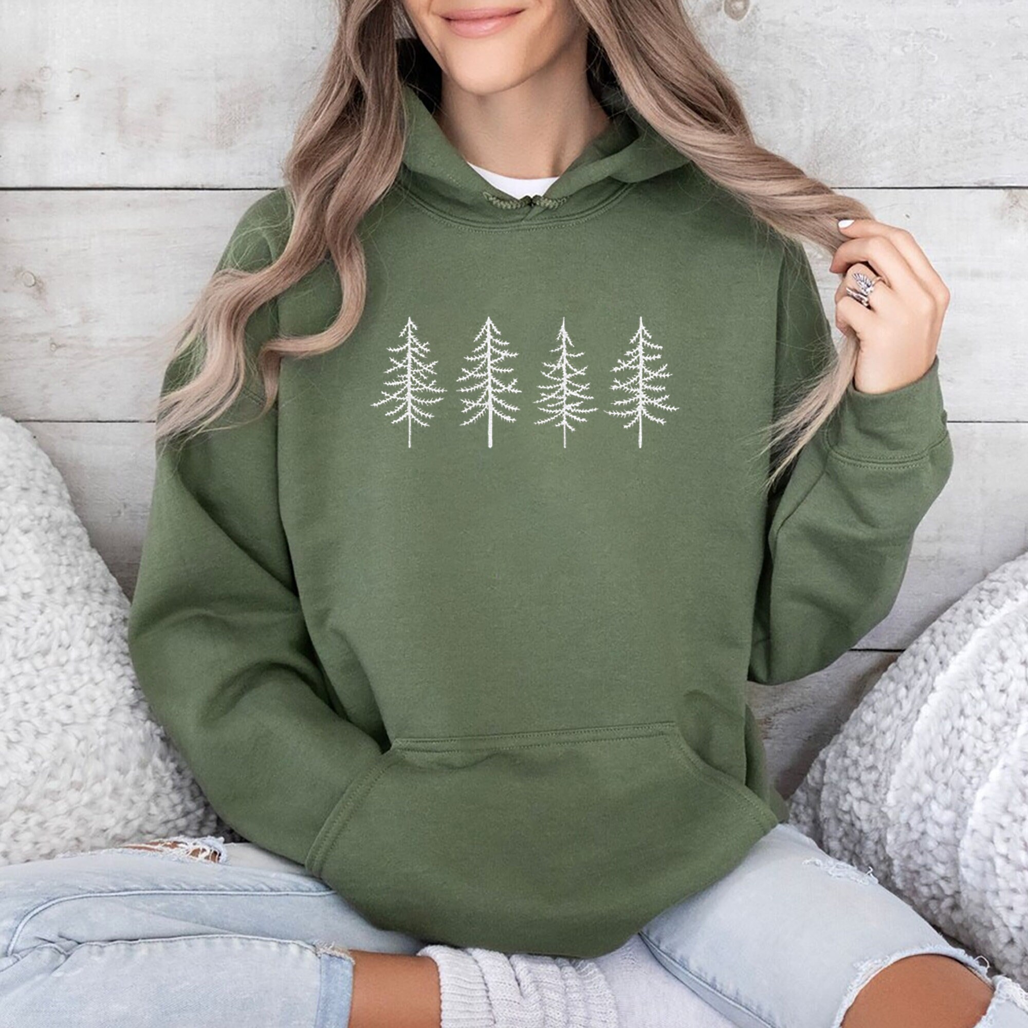 Embroidered Pine Tree Hoodie - Camping Hoodie Hiking Shirt Nature Lover Gift Travel Sweatshirt Forest Hoodie Gift for Her Gift for Him image 1