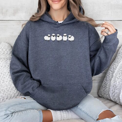 Embroidered Sheep Hoodie - Sheep Sweater Animal Lover Shirt Sheep Gifts Women's Crewneck Sweatshirt Farm Mom Shirt Farm Animal Shirt image 0