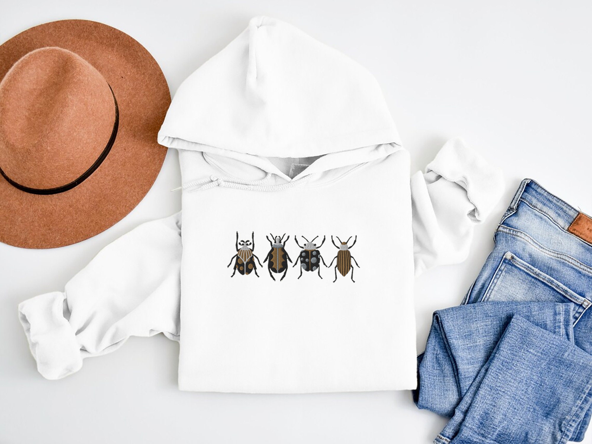 Embroidered Insect Hoodie Embroidered Beetle Hoodie Whimsigoth Clothes Dark Academia Cottagecore Shirt Witchy Sweater Goblincore Shirt image 3