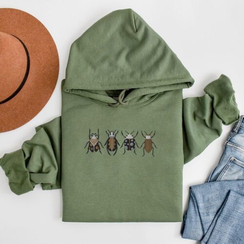 Embroidered Insect Hoodie Embroidered Beetle Hoodie Whimsigoth Clothes Dark Academia Cottagecore Shirt Witchy Sweater Goblincore Shirt image 0