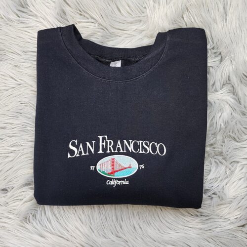 San Francisco Golden Gate Bridge Embroidered Crewneck or Hoodie Unisex California Sweatshirt image 0