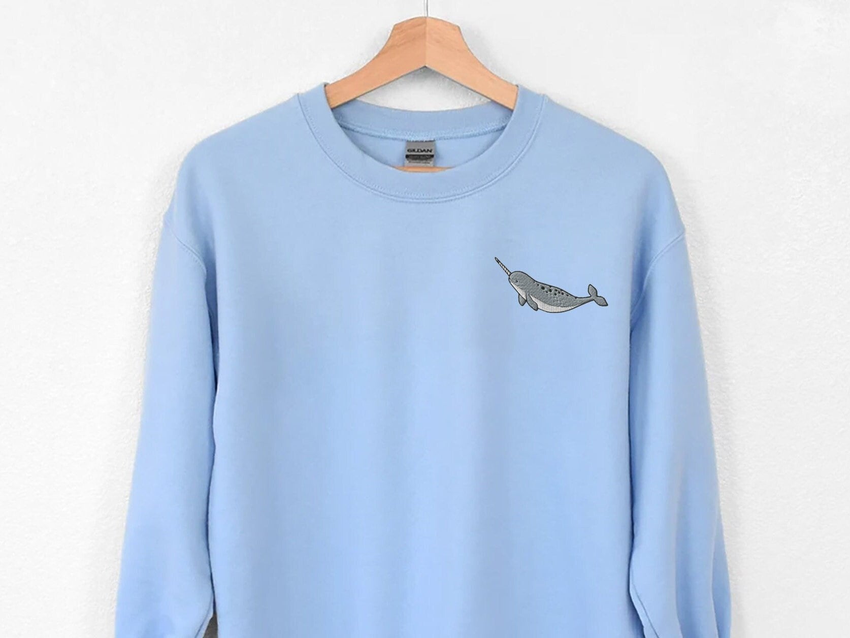 Embroidered Narwhal Sweatshirt - Whale Shirt Ocean Sweatshirt Whale Sweater Nature Lover Gift Beach Shirt Ocean Lover Gift Summer Shirt image 1