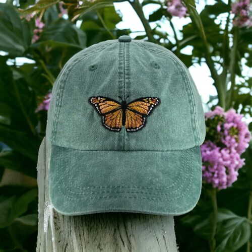 Monarch Butterfly Embroidered Baseball Cap - Garden Sun Hat Orange Butterfly Design Mom & Dad Cap image 0