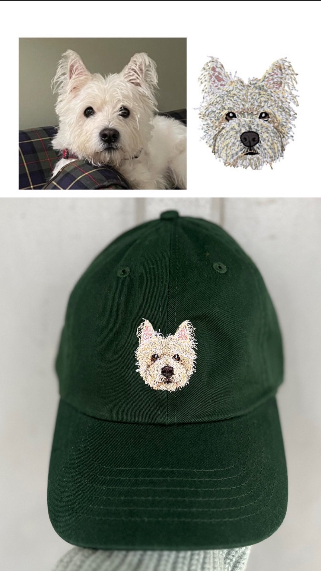 Custom Pet Portrait Embroidered Baseball Hat - Drawn from Photo of Dog Cat Bird or Horse - Adult and Youth Sizes Available image 2