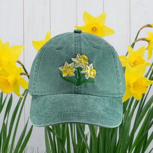 Daffodil Flower Embroidered Dad Hat - Low Profile Baseball Cap Adjustable Leather Strap Fits Most Adults image 0