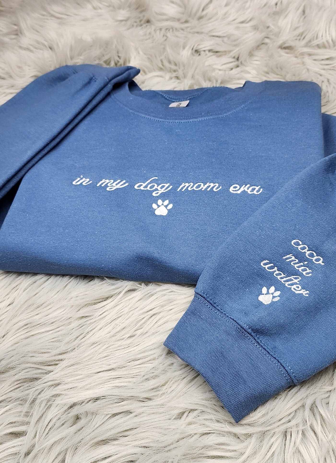 Personalized Dog Mom Embroidered Crewneck Custom Dog Name Sleeve Dog Mama Gift image 1