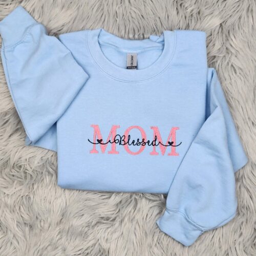 Blessed Mom Embroidered Crewneck Sweatshirt Mama Gift Mother's Day Present image 0