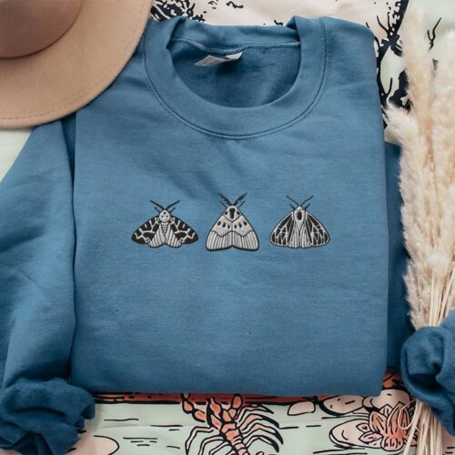 Embroidered Moth Shirt - Embroidered Sweatshirt Whimsigoth Clothes Dark Academia Cottagecore Shirt Witchy Sweater Goblincore Moon Phase image 0