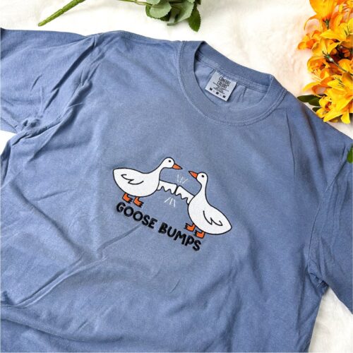 Unisex Embroidered Goose T-Shirt Comfort Colors Funny Animal Shirt Goose Bumps Design image 0