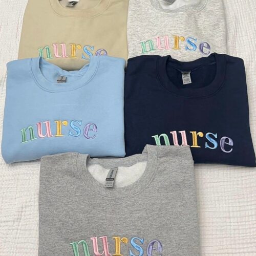 Pastel Colors Nurse Embroidered Sweatshirt Nursing Graduation Gift New Nurse T-Shirt image 0