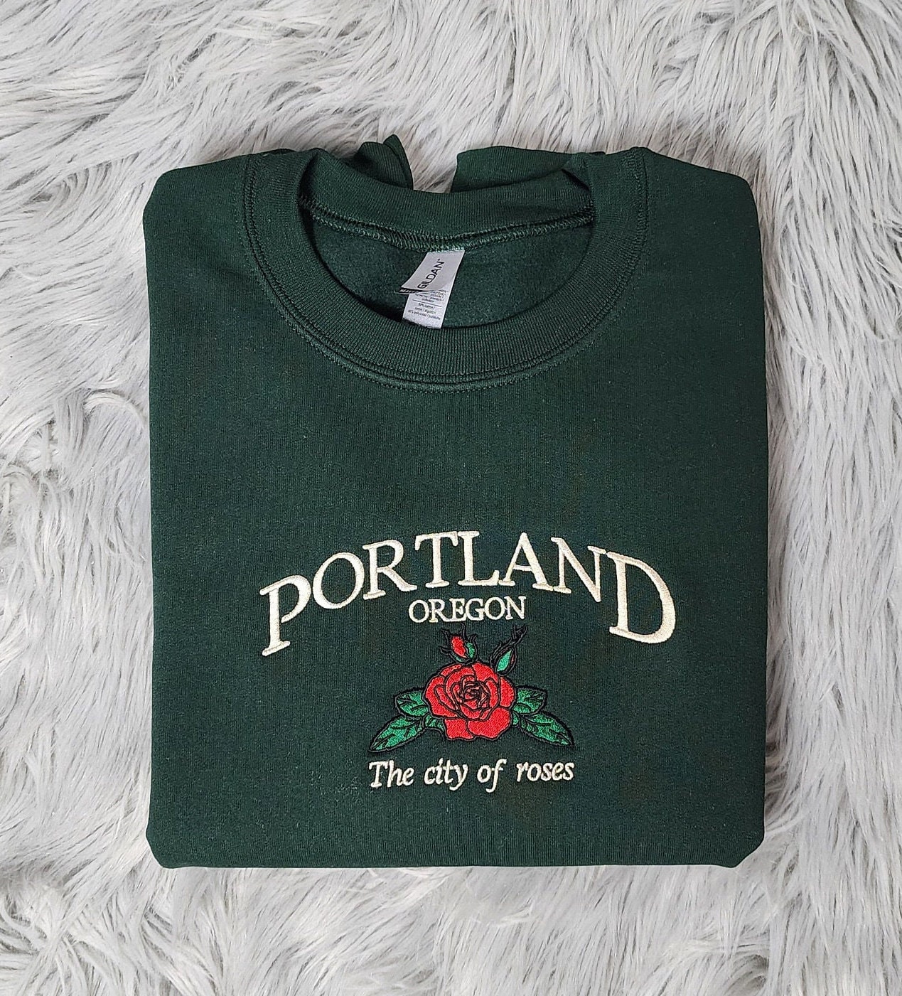 Portland Oregon Embroidered Crewneck Sweatshirt Hoodie City of Roses Embroidery Gifts image 2