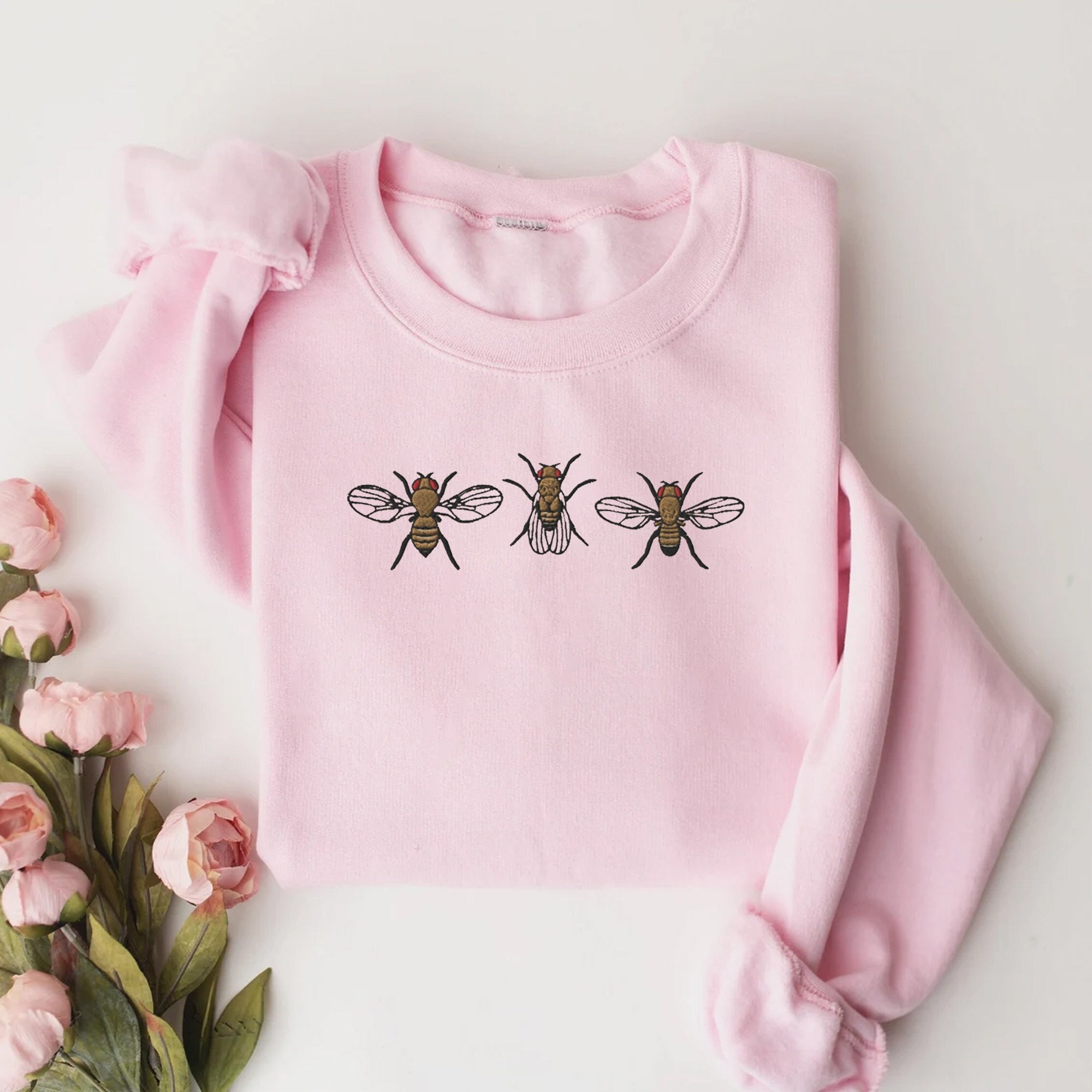 Embroidered Insect Shirt - Embroidered Fruit Fly Sweatshirt Whimsigoth Clothes Dark Academia Cottagecore Shirt Witchy Sweater Goblincore image 1