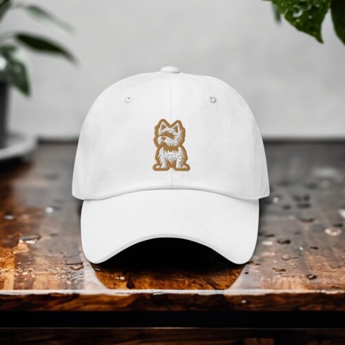 Yorkshire Terrier Dad Hat - Gold & White Embroidered Yorkie Cap - Dog Lover Gift image 0