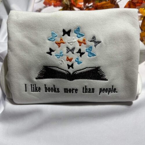 Book Lover Embroidered Crewneck Sweatshirt - Butterfly Bookish Sweatshirt - Cozy Bookworm Apparel image 0