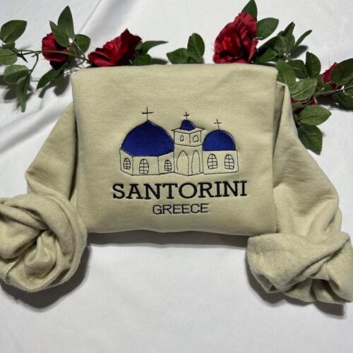 Santorini Greece Embroidered Sweatshirt Unique Greece Christmas Gift Idea image 0