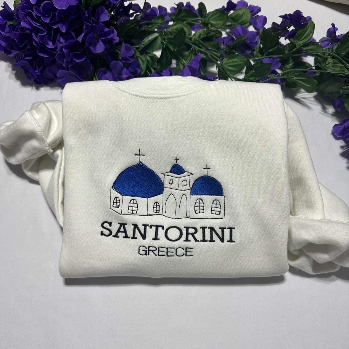 Santorini Greece Embroidered Sweatshirt Unique Greece Christmas Gift Idea image 1