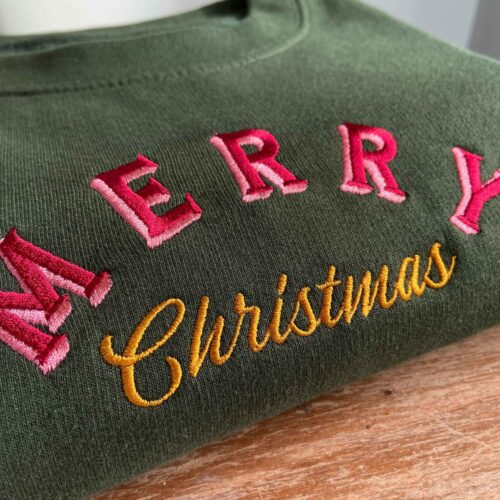 Retro Merry Christmas Unisex Embroidered Jumper Vintage Festive Holiday Sweater Gift Ideas image 0