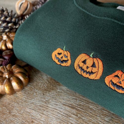 Pumpkin Face Embroidered Unisex Sweatshirt Halloween Autumn Fall Sweater Eco Jumper image 0