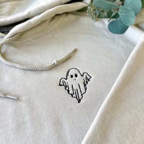 Halloween Ghost Embroidered Hoodie Trendy Halloween Sweatshirt Ghost Sweatshirt for Fall image 0