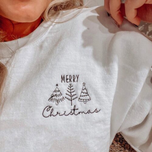 Merry Christmas Embroidered Sweatshirt Women's Holiday Gift Christmas Pajamas Top image 0