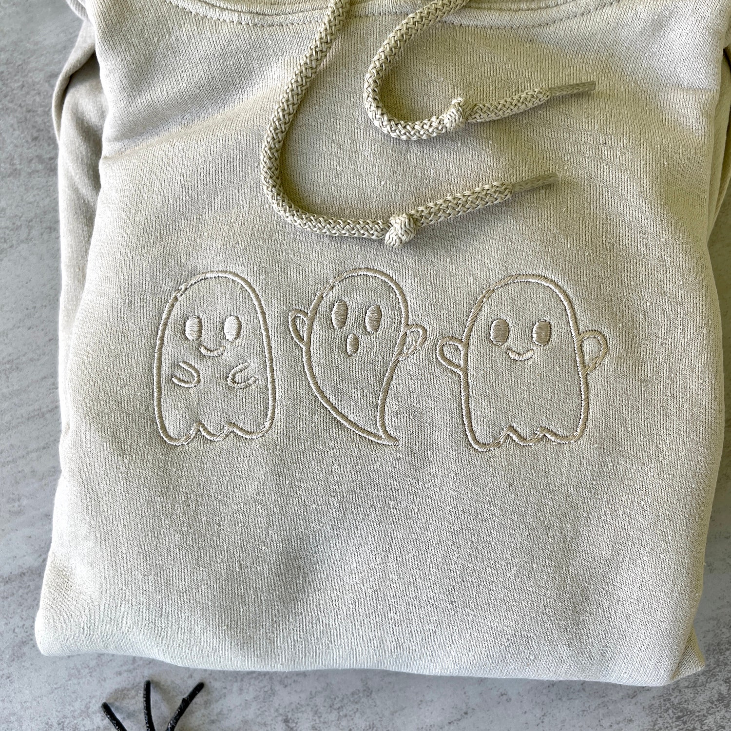 Trendy Tan Brown Halloween Ghosts Embroidered Hoodie Tone on Tone Ghosts Design image 2