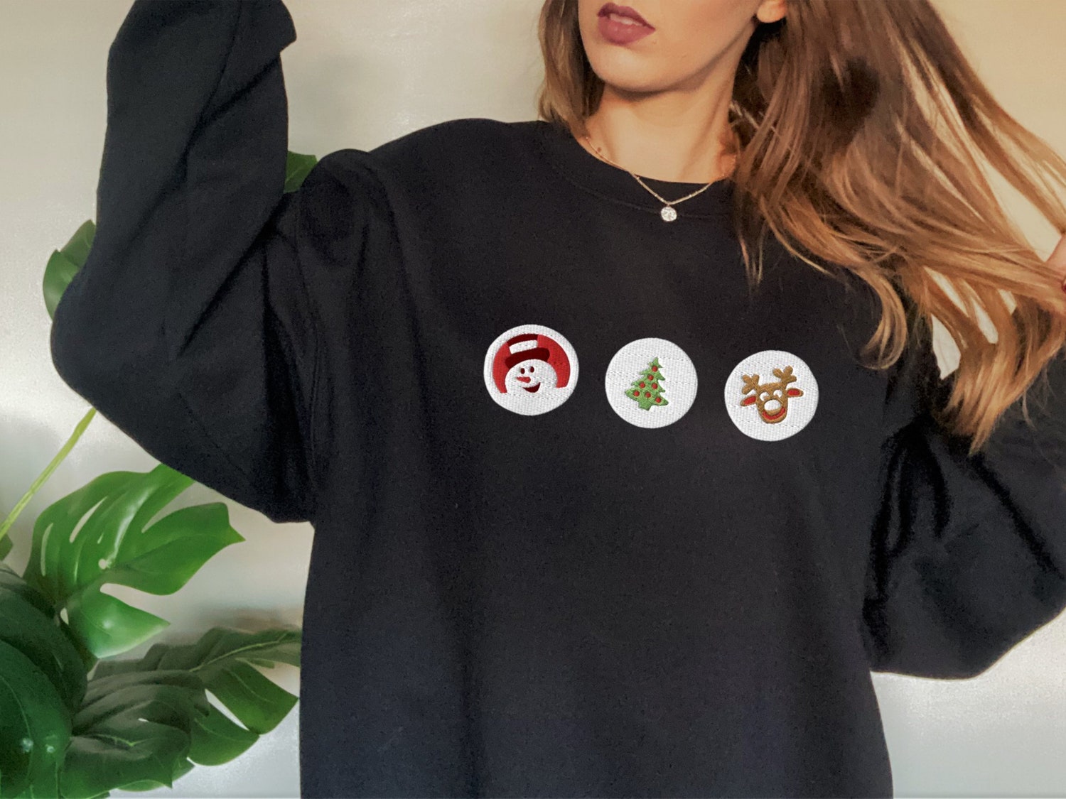 Christmas Cookies Santa Reindeer Embroidered Sweatshirt Holiday Crewneck Sweater image 3