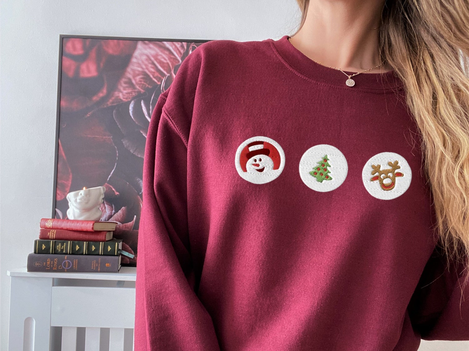 Christmas Cookies Santa Reindeer Embroidered Sweatshirt Holiday Crewneck Sweater image 2