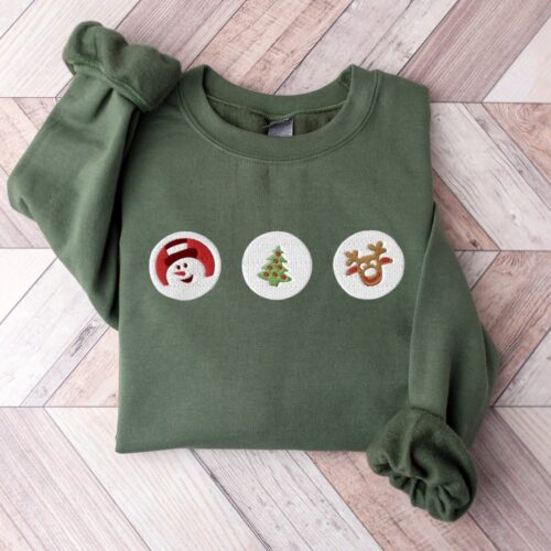 Christmas Cookies Santa Reindeer Embroidered Sweatshirt Holiday Crewneck Sweater image 0